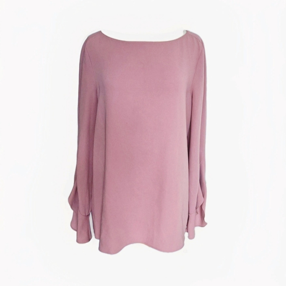 $498 Lafayette 148 Women's SOFT Pink Blouse Bell Sleeves Size Large EUC